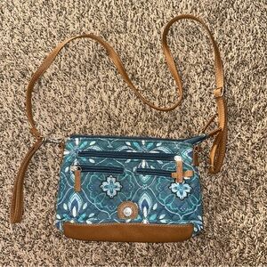 Stone Mountain Accessories Blue and Brown Crossbody Bag with Geometric Design